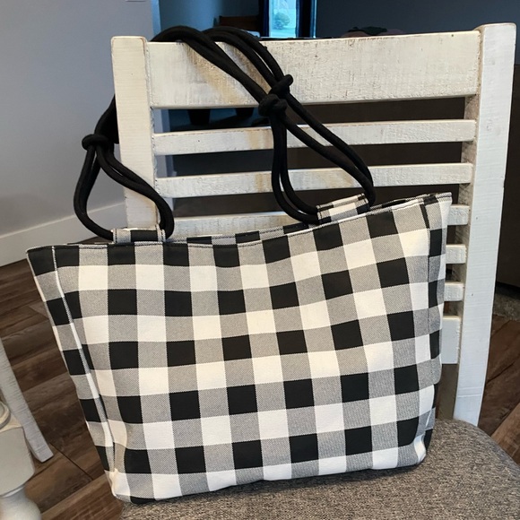 Farmhouse Is My Style Buffalo Checkered Canvas Tote Bag Purse with rope handles - Picture 1 of 6